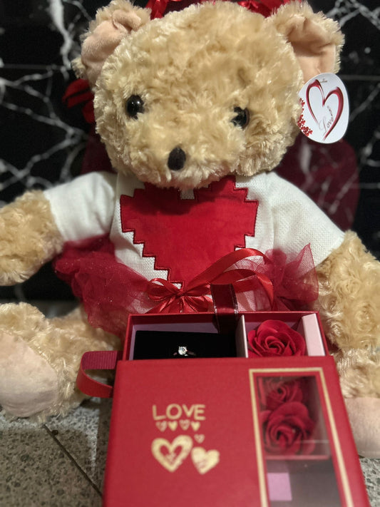 TEDDY+ BOX ROSE CON ANELLO SOLITARIO CON INCISIONE💎