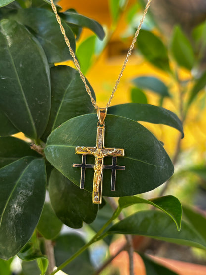Collanina+Croce tris ORO18KT